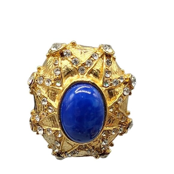 Lapis Inspired Sodalite & Crystal Clip-On Earrings Entrunscun Inspired Vintage - Picture 6 of 15